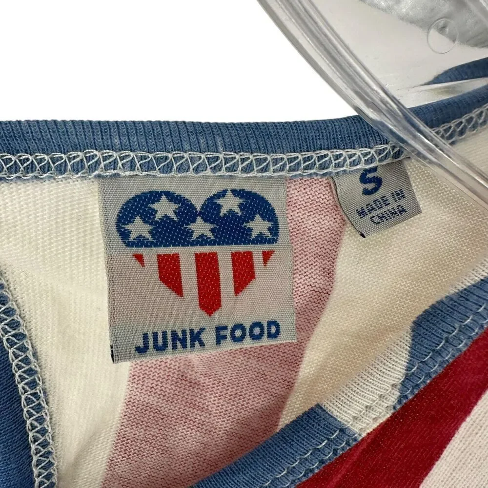Junk Food American Flag Romper Size S 4th Of July Patriotic Sleeveless Pockets